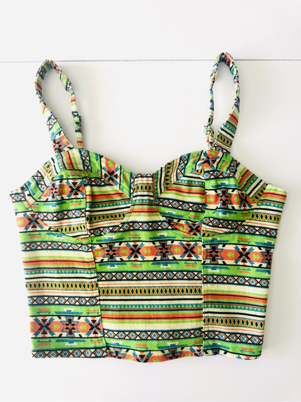 Billy by Flying Tomato Aztec Print Crop Top Smocked Back Boho Festival S